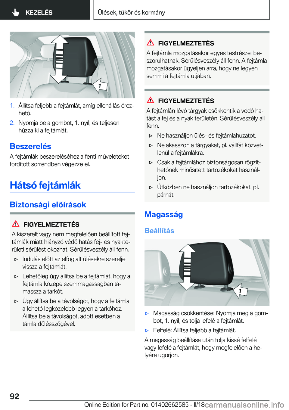 BMW M2 2018  Kezelési útmutató (in Hungarian) �1�.�