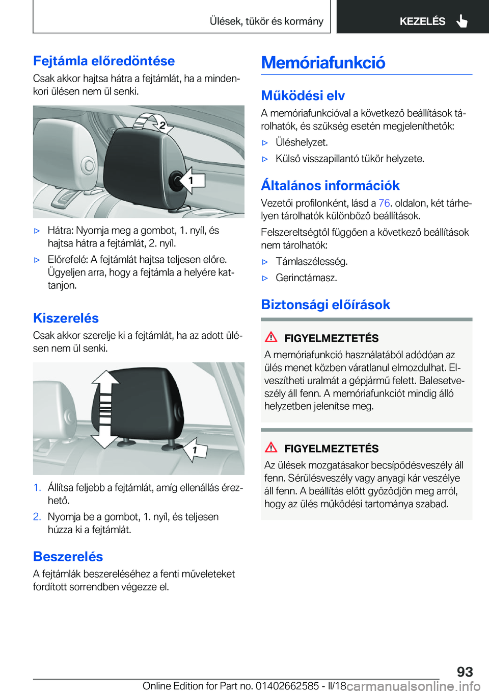 BMW M2 2018  Kezelési útmutató (in Hungarian) �F�e�j�t�