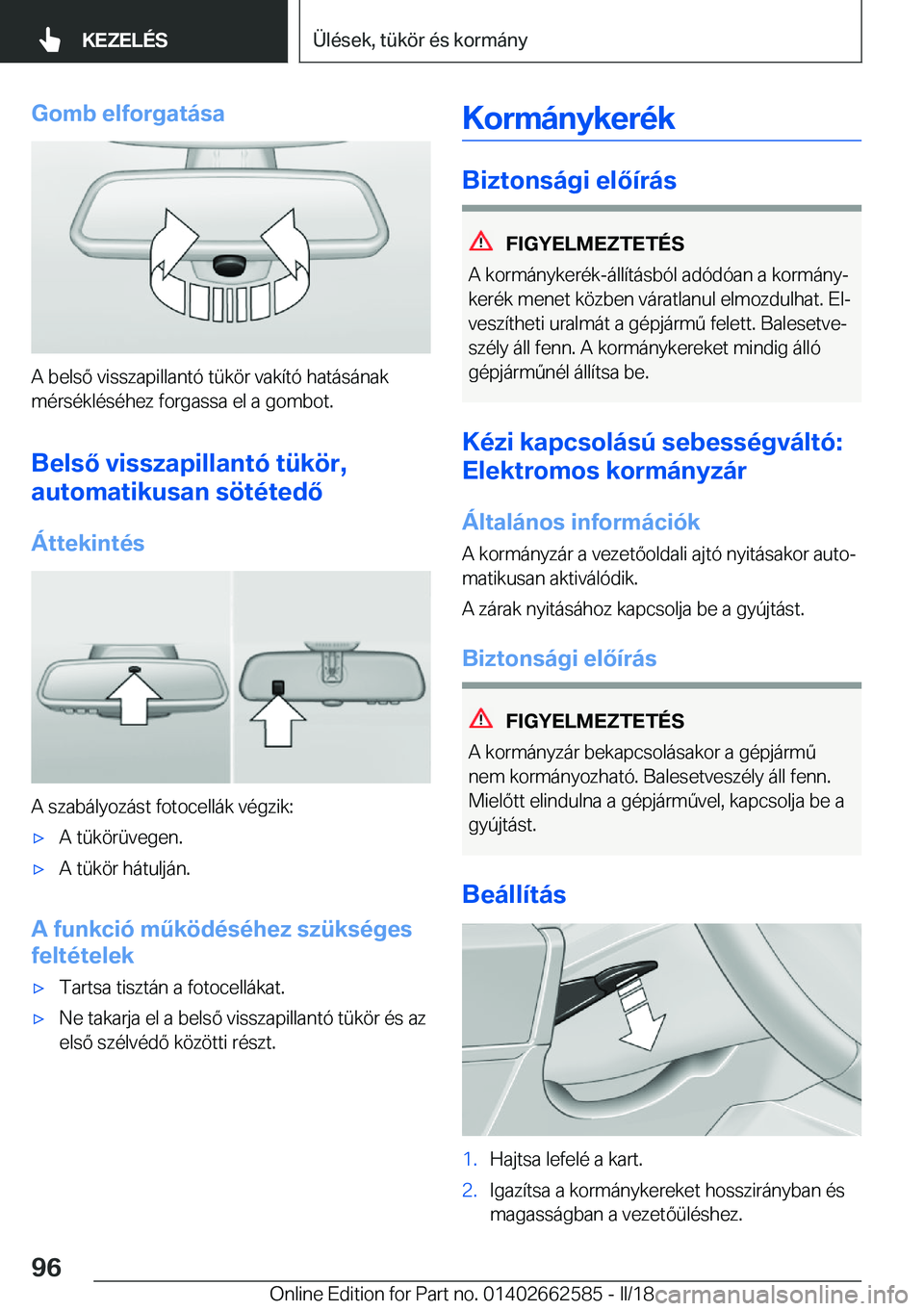 BMW M2 2018  Kezelési útmutató (in Hungarian) �G�o�m�b��e�l�f�o�r�g�a�t�