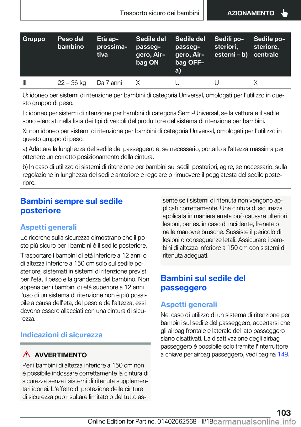 BMW M2 2018  Libretti Di Uso E manutenzione (in Italian) �G�r�u�p�p�o�P�e�s�o��d�e�l
�b�a�m�b�i�n�o�E�t�