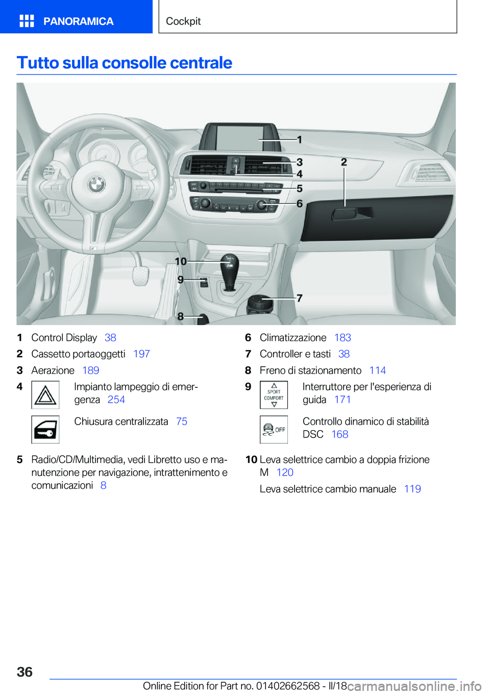 BMW M2 2018  Libretti Di Uso E manutenzione (in Italian) �T�u�t�t�o��s�u�l�l�a��c�o�n�s�o�l�l�e��c�e�n�t�r�a�l�e�1�C�o�n�t�r�o�l� �D�i�s�p�l�a�y\_�3�8�2�C�a�s�s�e�t�t�o� �p�o�r�t�a�o�g�g�e�t�t�i\_ �1�9�7�3�A�e�r�a�z�i�o�n�e\_�1�8�9�4�I�m�p�i�a�n�t�