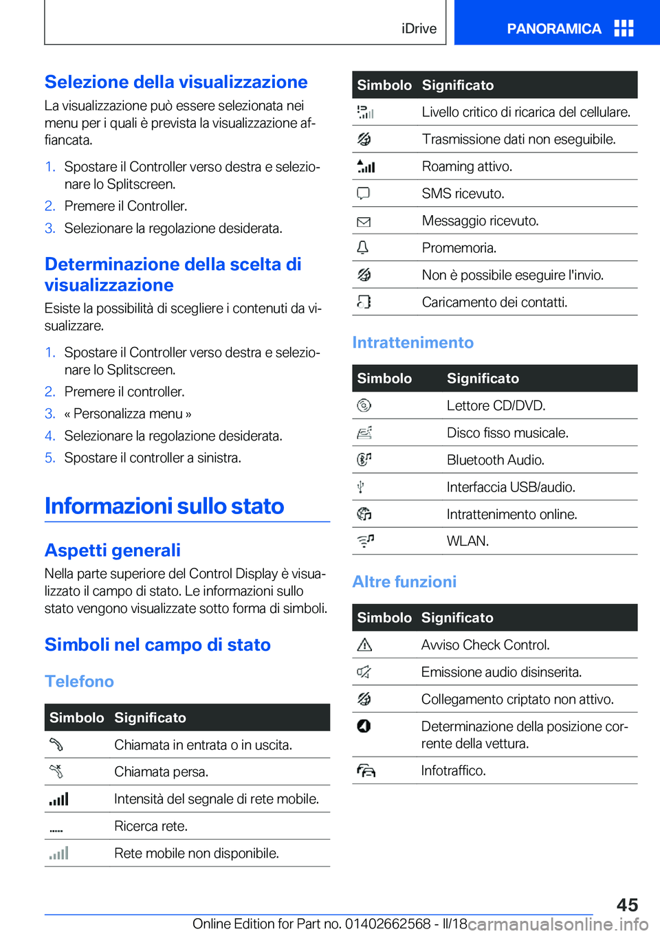 BMW M2 2018  Libretti Di Uso E manutenzione (in Italian) �S�e�l�e�z�i�o�n�e��d�e�l�l�a��v�i�s�u�a�l�i�z�z�a�z�i�o�n�e
�L�a� �v�i�s�u�a�l�i�z�z�a�z�i�o�n�e� �p�u�