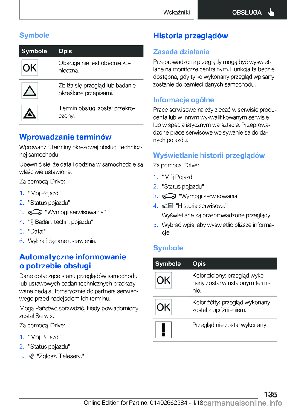 BMW M2 2018  Instrukcja obsługi (in Polish) �S�y�m�b�o�l�e�S�y�m�b�o�l�e�O�p�i�s�O�b�s�ł�u�g�a� �n�i�e� �j�e�s�t� �o�b�e�c�n�i�e� �k�oj
�n�i�e�c�z�n�a�.�Z�b�l�i 9�a� �s�i�