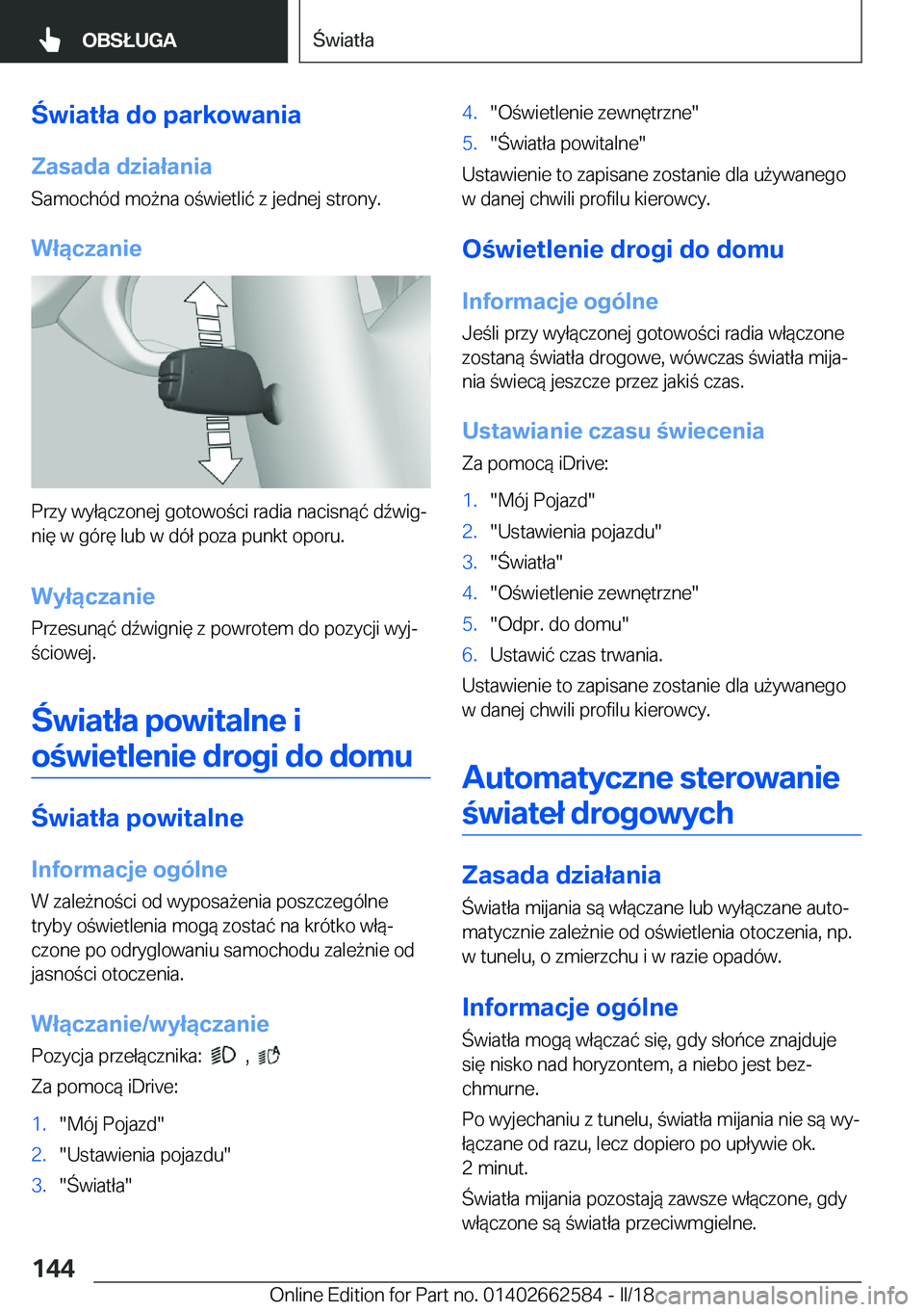 BMW M2 2018  Instrukcja obsługi (in Polish) �w�i�a�t�ł�a��d�o��p�a�r�k�o�w�a�n�i�a�Z�a�s�a�d�a��d�z�i�a�ł�a�n�i�a
�S�a�m�o�c�h�