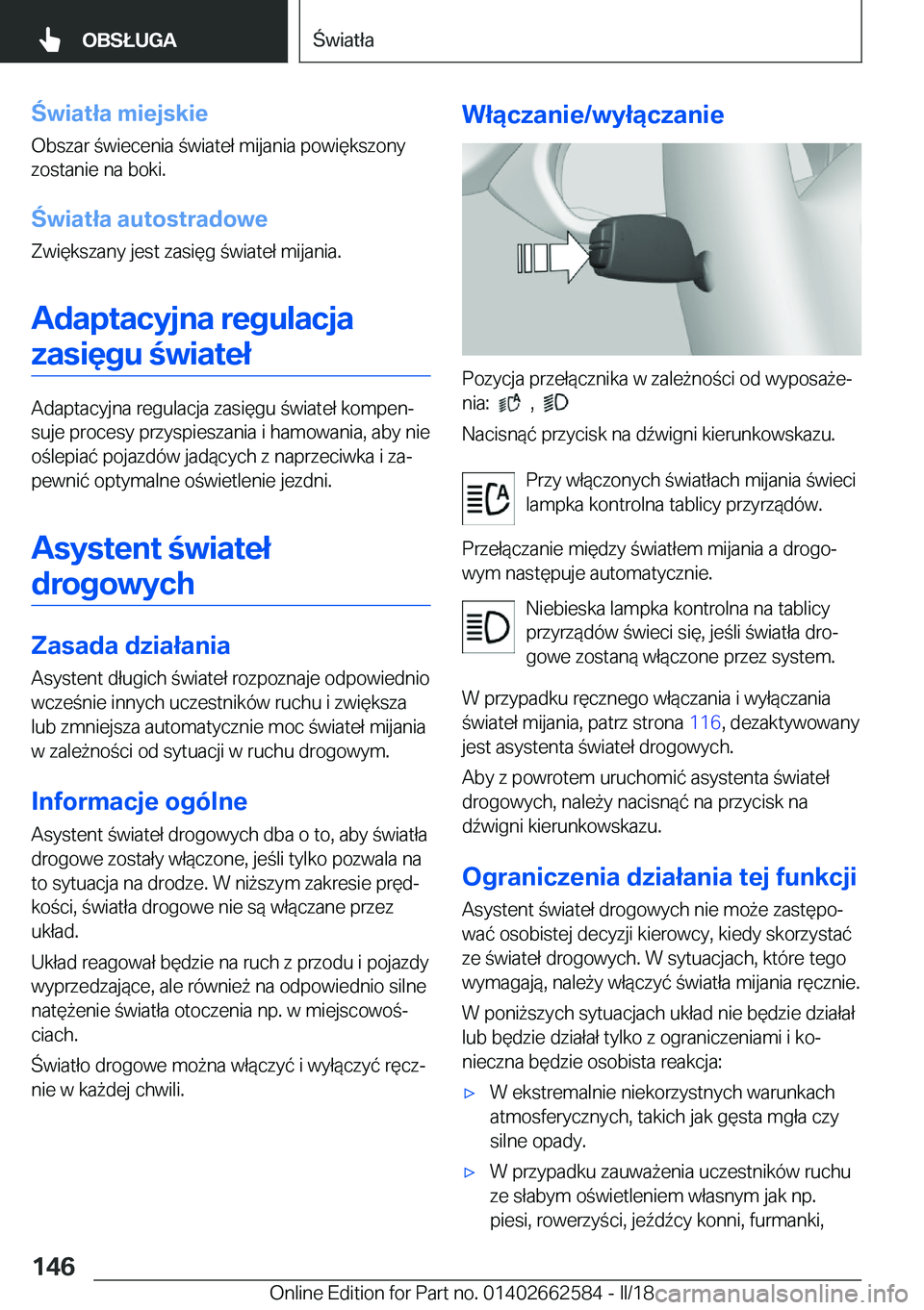 BMW M2 2018  Instrukcja obsługi (in Polish) �w�i�a�t�ł�a��m�i�e�j�s�k�i�e�O�b�s�z�a�r�  �w�i�e�c�e�n�i�a�  �w�i�a�t�e�ł� �m�i�j�a�n�i�a� �p�o�w�i�