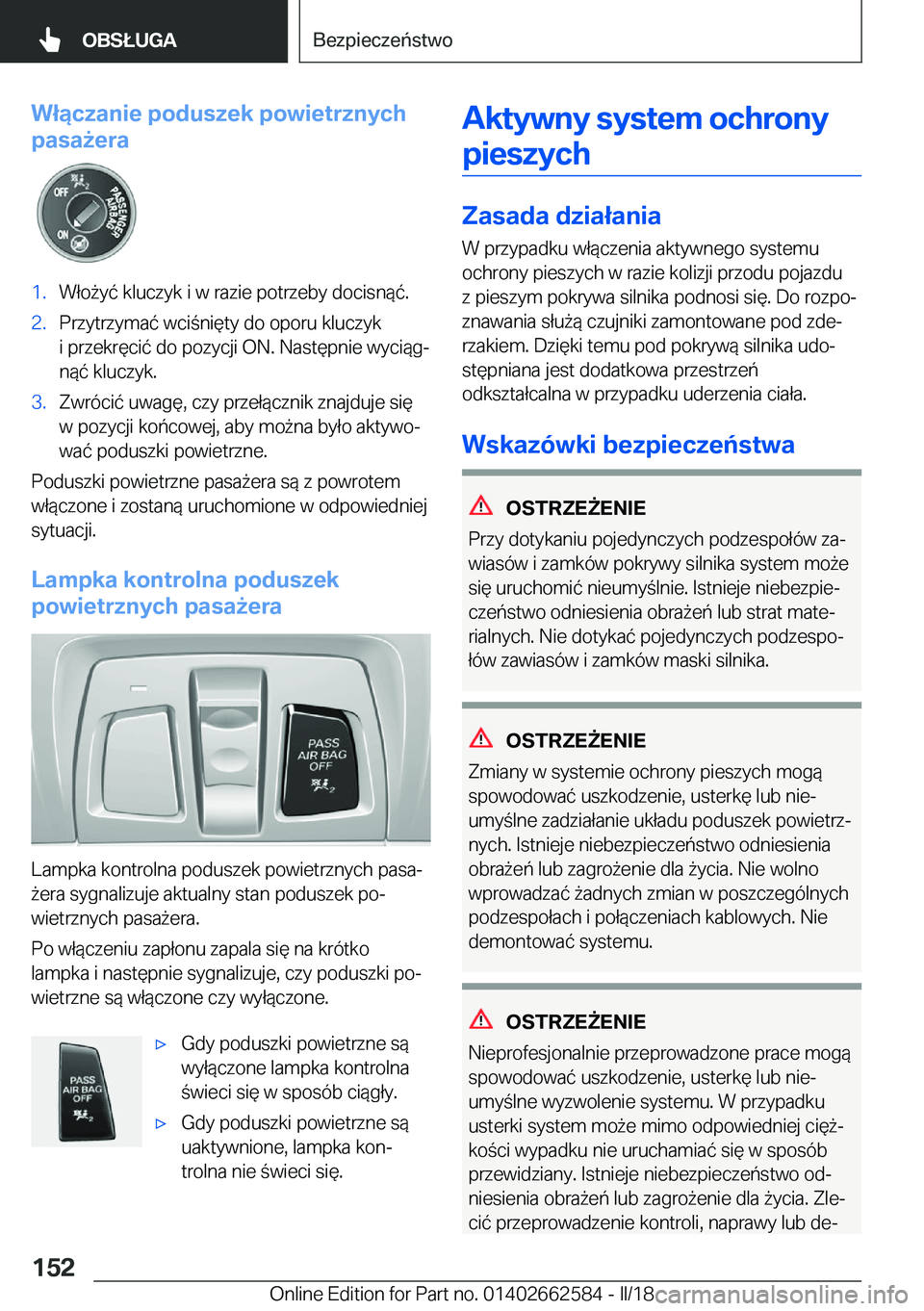 BMW M2 2018  Instrukcja obsługi (in Polish) �W�ł�ą�c�z�a�n�i�e��p�o�d�u�s�z�e�k��p�o�w�i�e�t�r�z�n�y�c�h
�p�a�s�a9�e�r�a�1�.�W�ł�o 9�y�