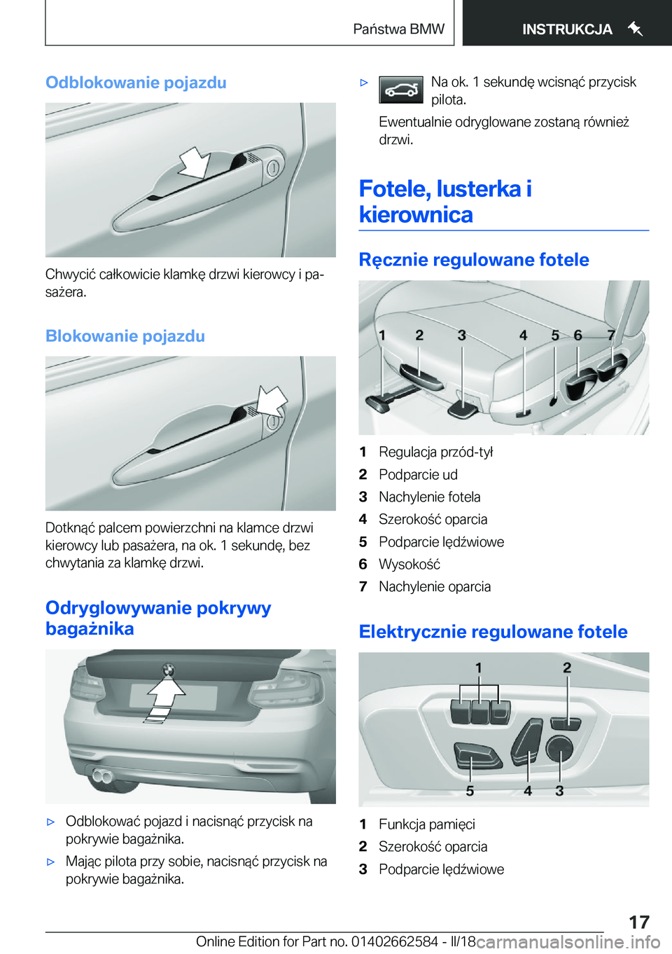 BMW M2 2018  Instrukcja obsługi (in Polish) �O�d�b�l�o�k�o�w�a�n�i�e��p�o�j�a�z�d�u
�C�h�w�y�c�i�