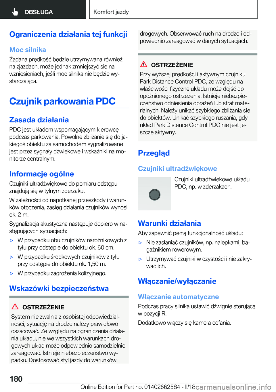 BMW M2 2018  Instrukcja obsługi (in Polish) �O�g�r�a�n�i�c�z�e�n�i�a��d�z�i�a�ł�a�n�i�a��t�e�j��f�u�n�k�c�j�i�M�o�c��s�i�l�n�i�k�a 8�