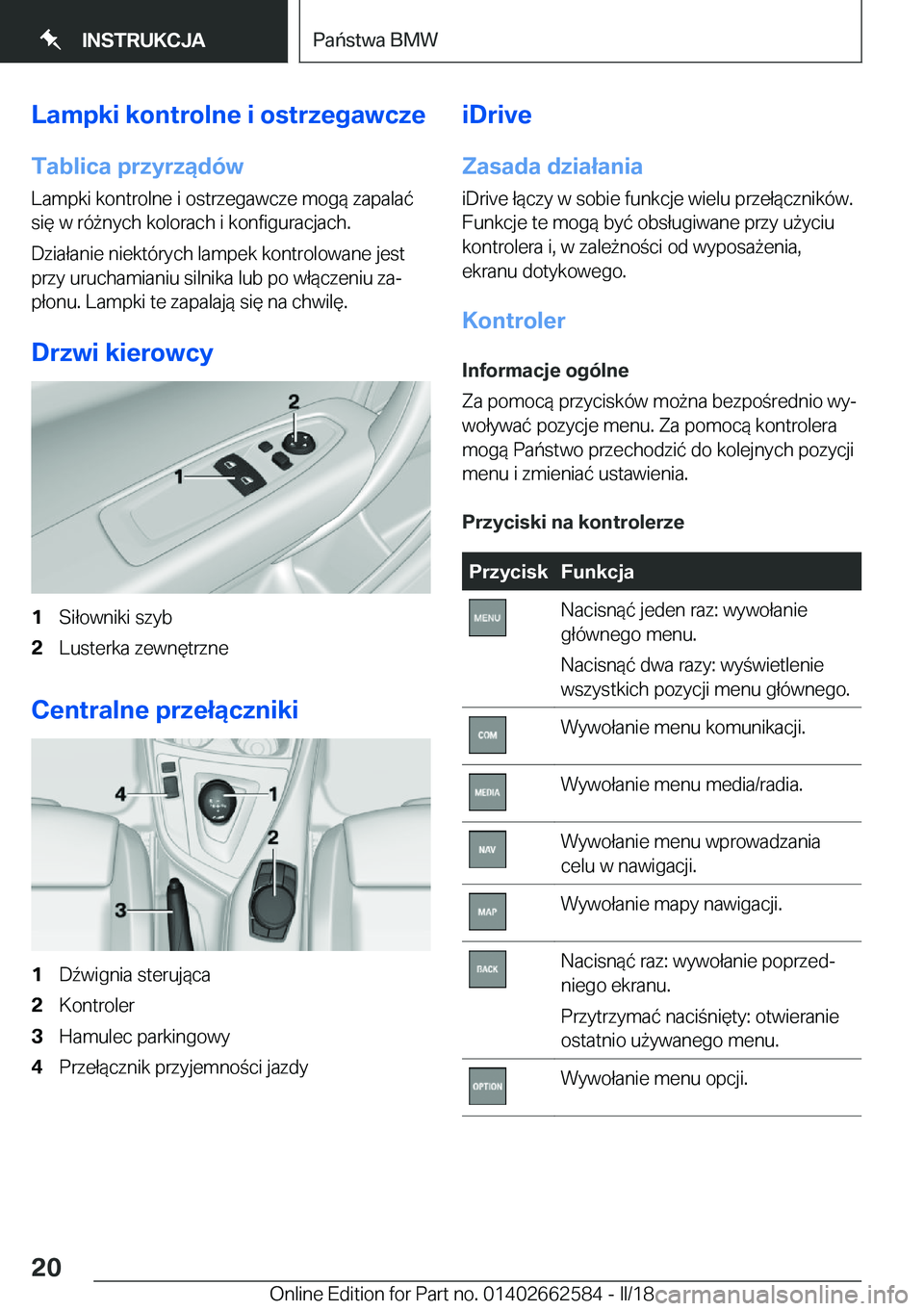 BMW M2 2018  Instrukcja obsługi (in Polish) �L�a�m�p�k�i��k�o�n�t�r�o�l�n�e��i��o�s�t�r�z�e�g�a�w�c�z�e
�T�a�b�l�i�c�a��p�r�z�y�r�z�ą�d�