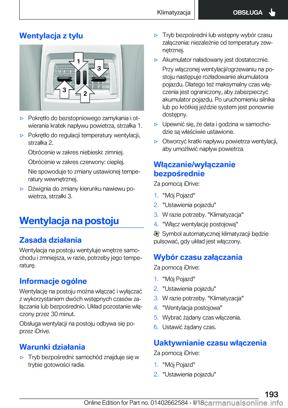 BMW M2 2018  Instrukcja obsługi (in Polish) �W�e�n�t�y�l�a�c�j�a��z��t�y�ł�u'x�P�o�k�r�