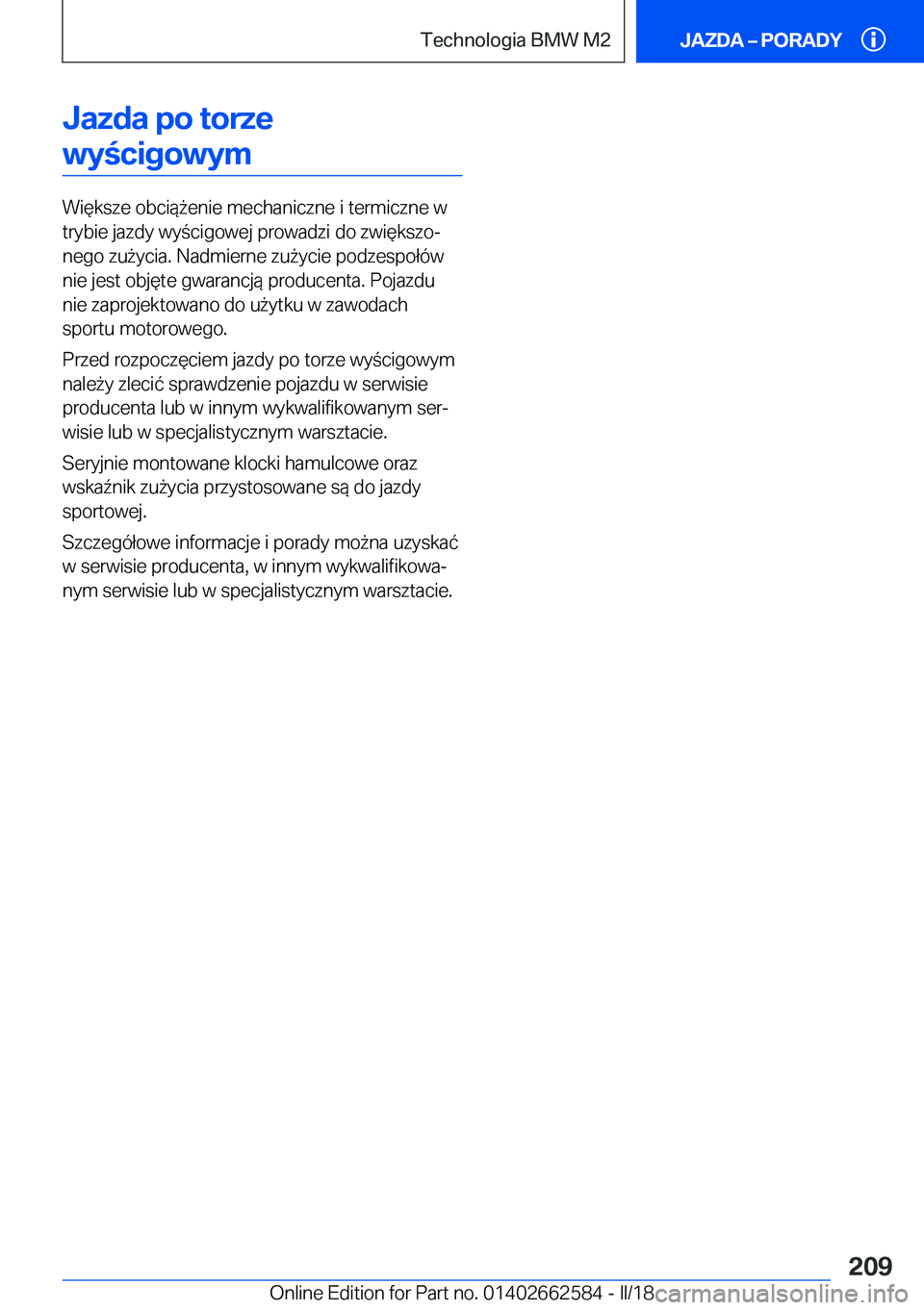 BMW M2 2018  Instrukcja obsługi (in Polish) �J�a�z�d�a��p�o��t�o�r�z�e�w�y�c�i�g�o�w�y�m
�W�i�