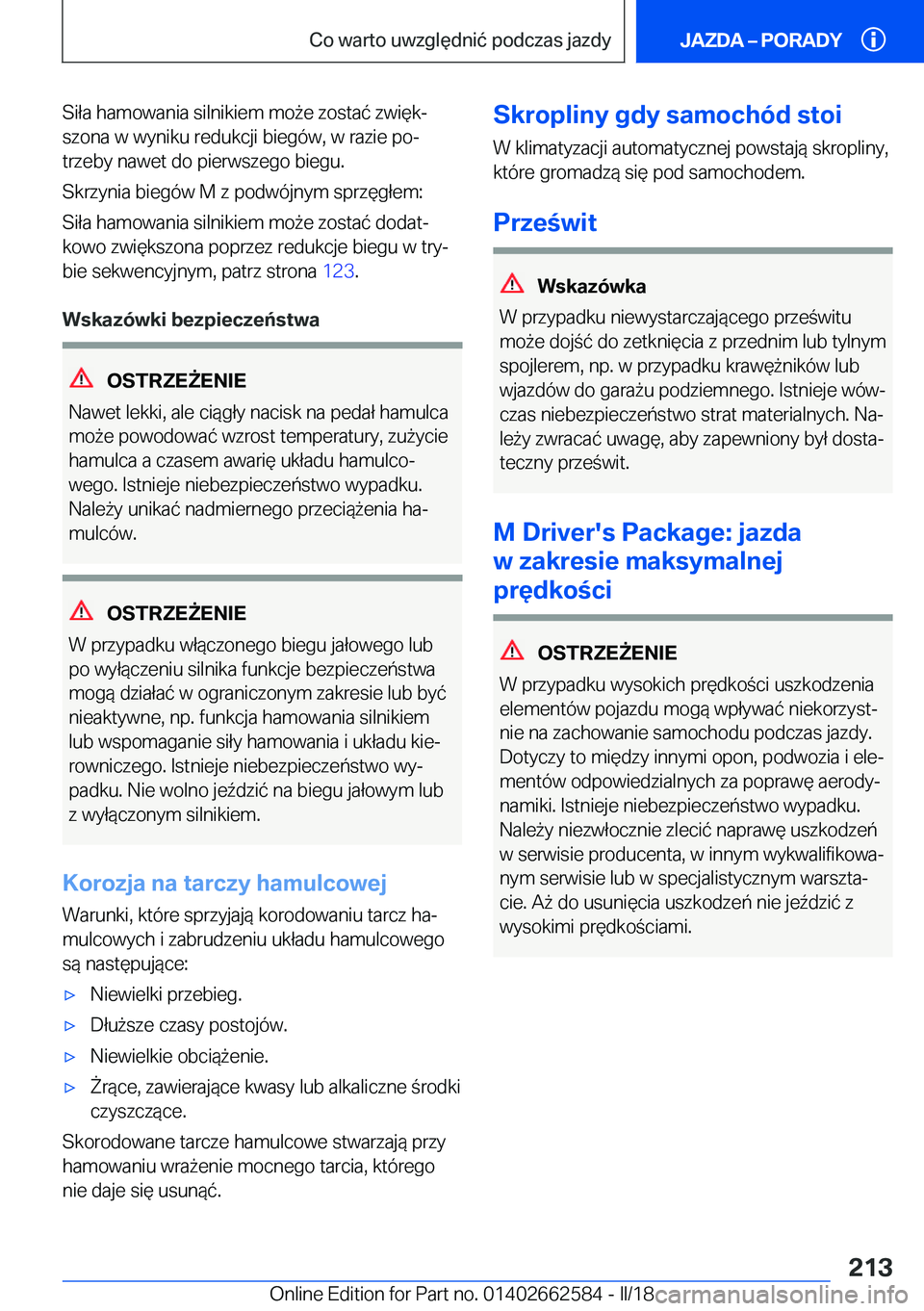 BMW M2 2018  Instrukcja obsługi (in Polish) �S�i�ł�a� �h�a�m�o�w�a�n�i�a� �s�i�l�n�i�k�i�e�m� �m�o 9�e� �z�o�s�t�a�