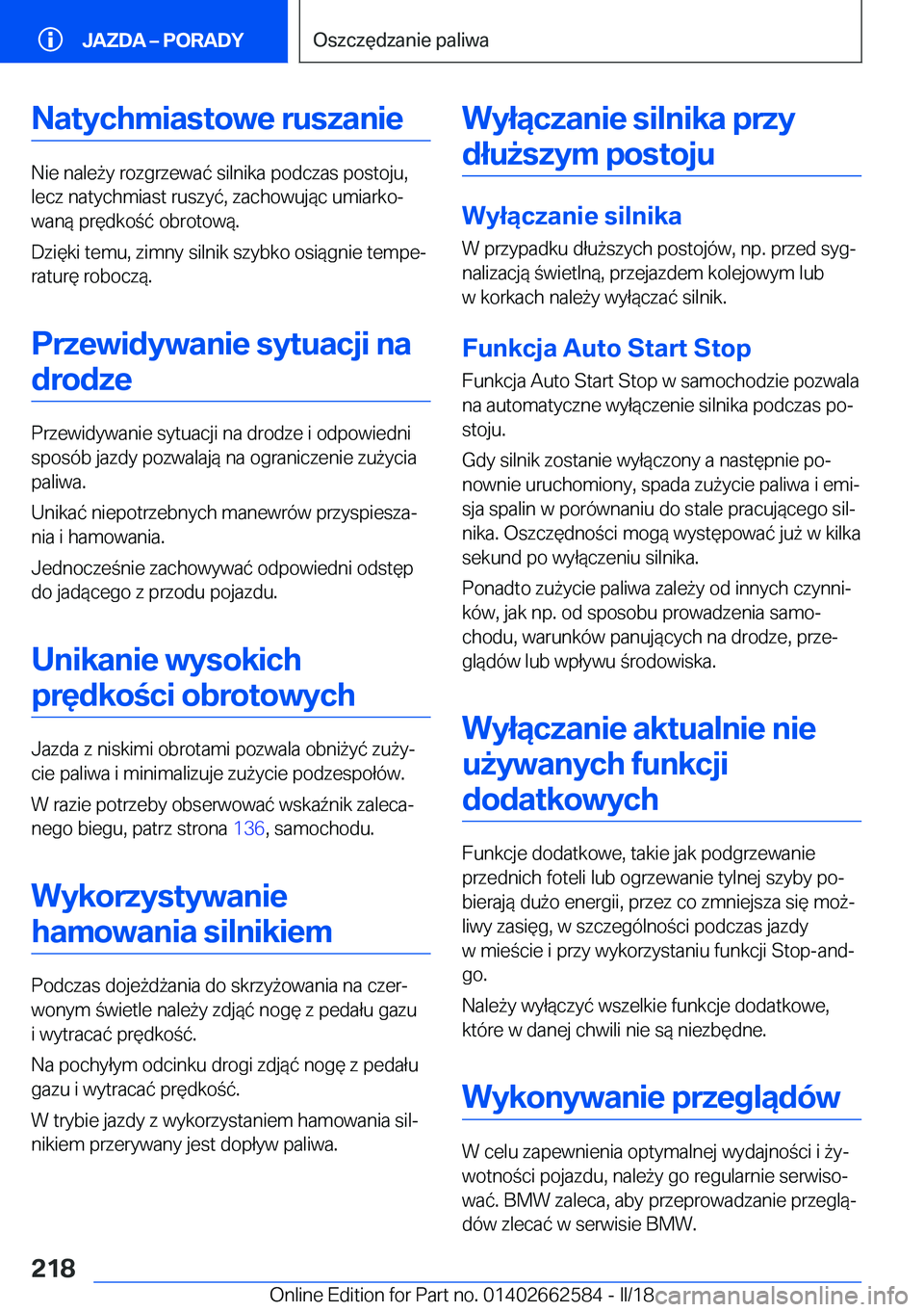 BMW M2 2018  Instrukcja obsługi (in Polish) �N�a�t�y�c�h�m�i�a�s�t�o�w�e��r�u�s�z�a�n�i�e
�N�i�e� �n�a�l�e 9�y� �r�o�z�g�r�z�e�w�a�