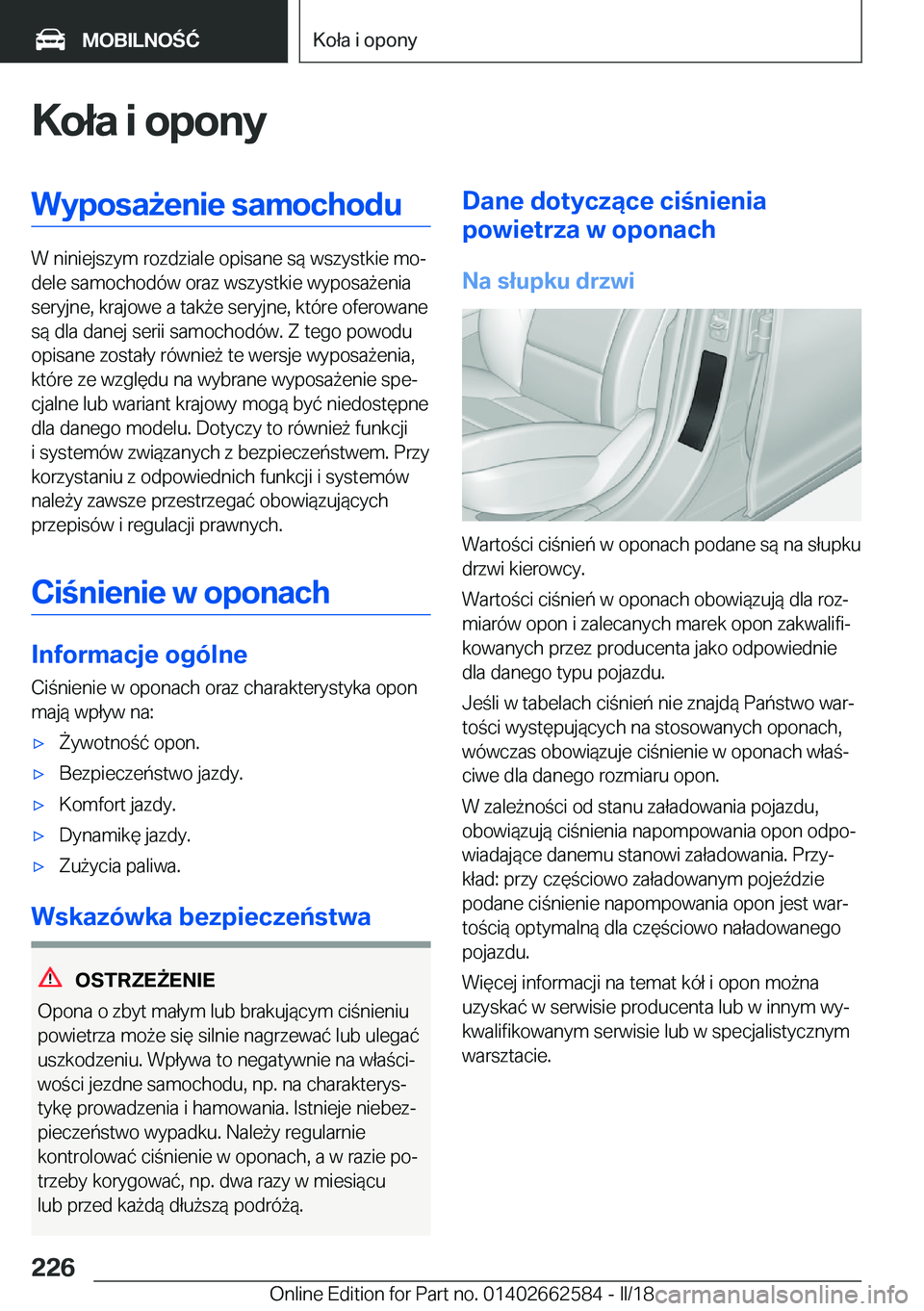 BMW M2 2018  Instrukcja obsługi (in Polish) �K�o�ł�a��i��o�p�o�n�y�W�y�p�o�s�a9�e�n�i�e��s�a�m�o�c�h�o�d�u
�W� �n�i�n�i�e�j�s�z�y�m� �r�o�z�d�z�i�a�l�e� �o�p�i�s�a�n�e� �s�