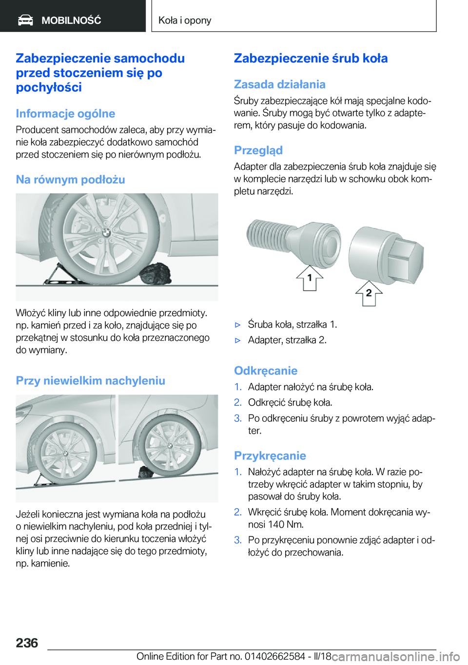 BMW M2 2018  Instrukcja obsługi (in Polish) �Z�a�b�e�z�p�i�e�c�z�e�n�i�e��s�a�m�o�c�h�o�d�u
�p�r�z�e�d��s�t�o�c�z�e�n�i�e�m��s�i�