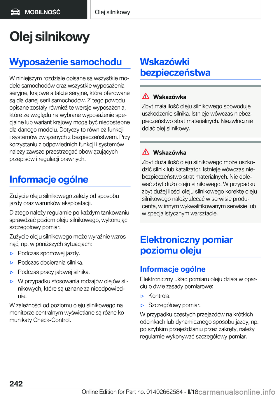BMW M2 2018  Instrukcja obsługi (in Polish) �O�l�e�j��s�i�l�n�i�k�o�w�y�W�y�p�o�s�a9�e�n�i�e��s�a�m�o�c�h�o�d�u
�W� �n�i�n�i�e�j�s�z�y�m� �r�o�z�d�z�i�a�l�e� �o�p�i�s�a�n�e� �s�