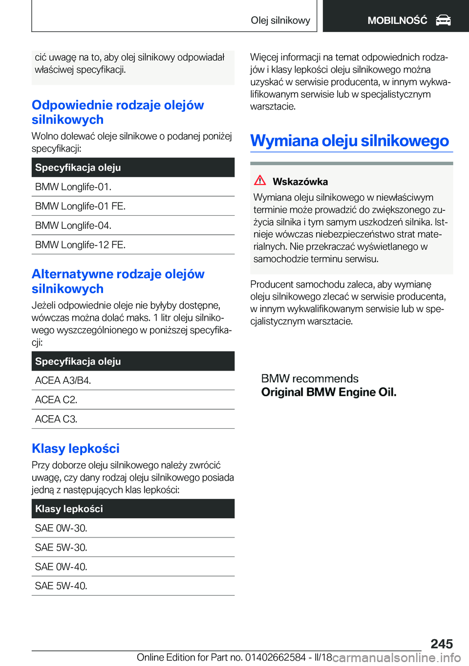 BMW M2 2018  Instrukcja obsługi (in Polish) �c�i�