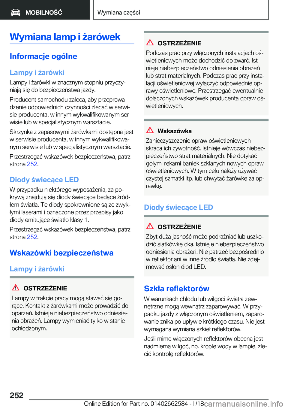 BMW M2 2018  Instrukcja obsługi (in Polish) �W�y�m�i�a�n�a��l�a�m�p��i�9�a�r�