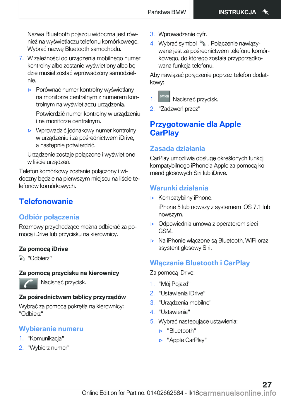 BMW M2 2018  Instrukcja obsługi (in Polish) �N�a�z�w�a� �B�l�u�e�t�o�o�t�h� �p�o�j�a�z�d�u� �w�i�d�o�c�z�n�a� �j�e�s�t� �r�