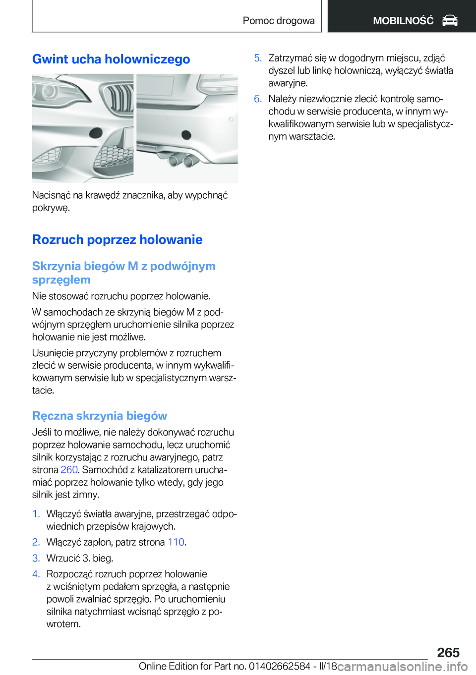 BMW M2 2018  Instrukcja obsługi (in Polish)  G w i n t  u c h a  h o l o w n i c z e g o
 N a c i s n 