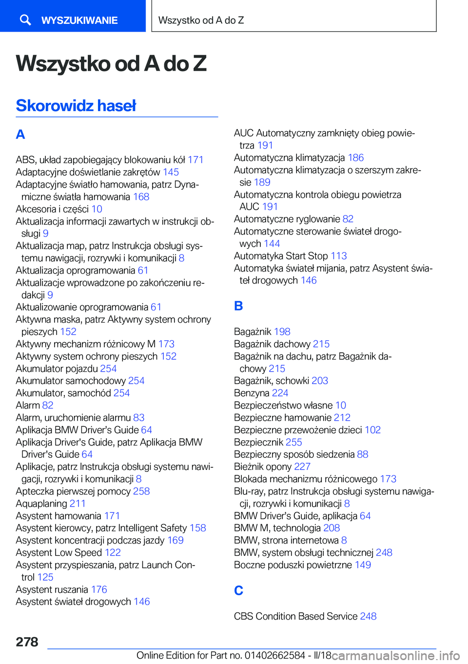 BMW M2 2018  Instrukcja obsługi (in Polish) �W�s�z�y�s�t�k�o��o�d��A��d�o��Z
�S�k�o�r�o�w�i�d�z��h�a�s�e�ł�A �A�B�S�,� �u�k�ł�a�d� �z�a�p�o�b�i�e�g�a�j�