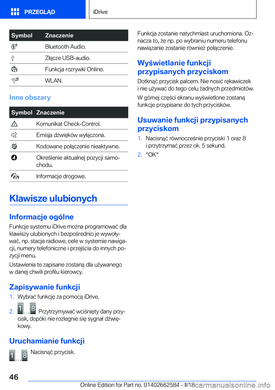 BMW M2 2018  Instrukcja obsługi (in Polish) �S�y�m�b�o�l�Z�n�a�c�z�e�n�i�e� �B�l�u�e�t�o�o�t�h� �A�u�d�i�o�.� �Z�ł�