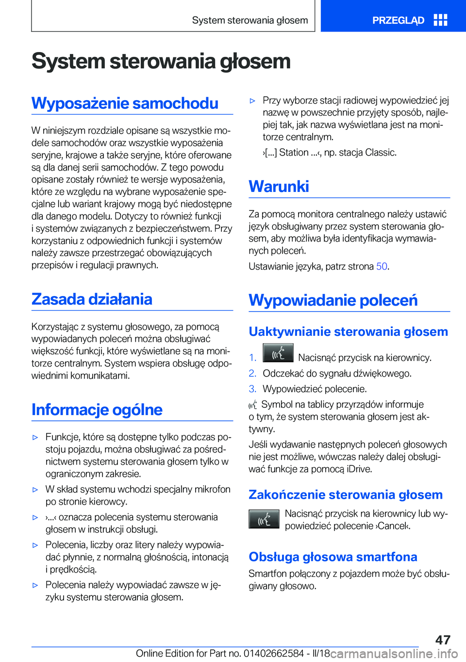 BMW M2 2018  Instrukcja obsługi (in Polish) �S�y�s�t�e�m��s�t�e�r�o�w�a�n�i�a��g�ł�o�s�e�m�W�y�p�o�s�a9�e�n�i�e��s�a�m�o�c�h�o�d�u
�W� �n�i�n�i�e�j�s�z�y�m� �r�o�z�d�z�i�a�l�e� �o�p�i�s�a�n�e� �s�