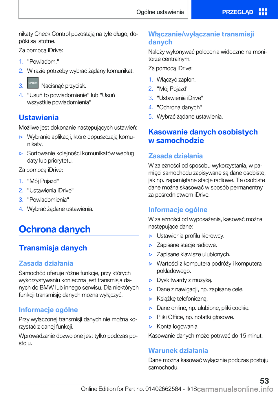 BMW M2 2018  Instrukcja obsługi (in Polish) �n�i�k�a�t�y� �C�h�e�c�k� �C�o�n�t�r�o�l� �p�o�z�o�s�t�a�j�
