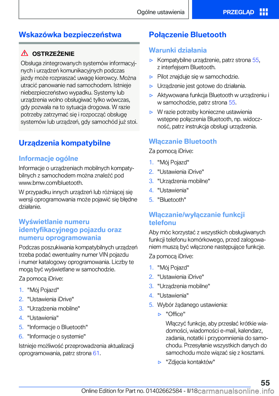 BMW M2 2018  Instrukcja obsługi (in Polish) �W�s�k�a�z�