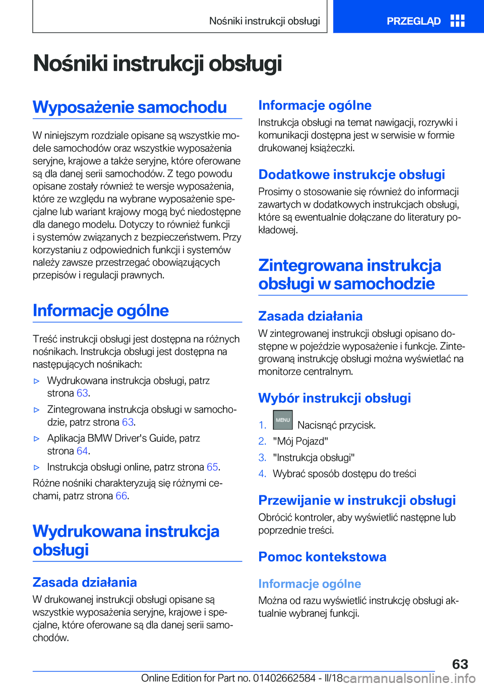 BMW M2 2018  Instrukcja obsługi (in Polish) �N�o�n�i�k�i��i�n�s�t�r�u�k�c�j�i��o�b�s�ł�u�g�i�W�y�p�o�s�a9�e�n�i�e��s�a�m�o�c�h�o�d�u
�W� �n�i�n�i�e�j�s�z�y�m� �r�o�z�d�z�i�a�l�e� �o�p�i�s�a�n�e� �s�