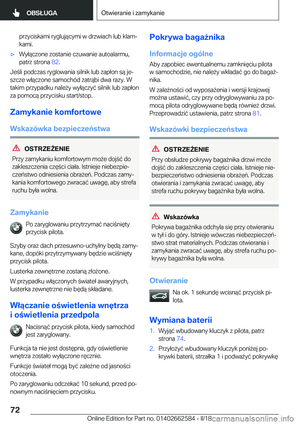 BMW M2 2018  Instrukcja obsługi (in Polish) �p�r�z�y�c�i�s�k�a�m�i� �r�y�g�l�u�j�