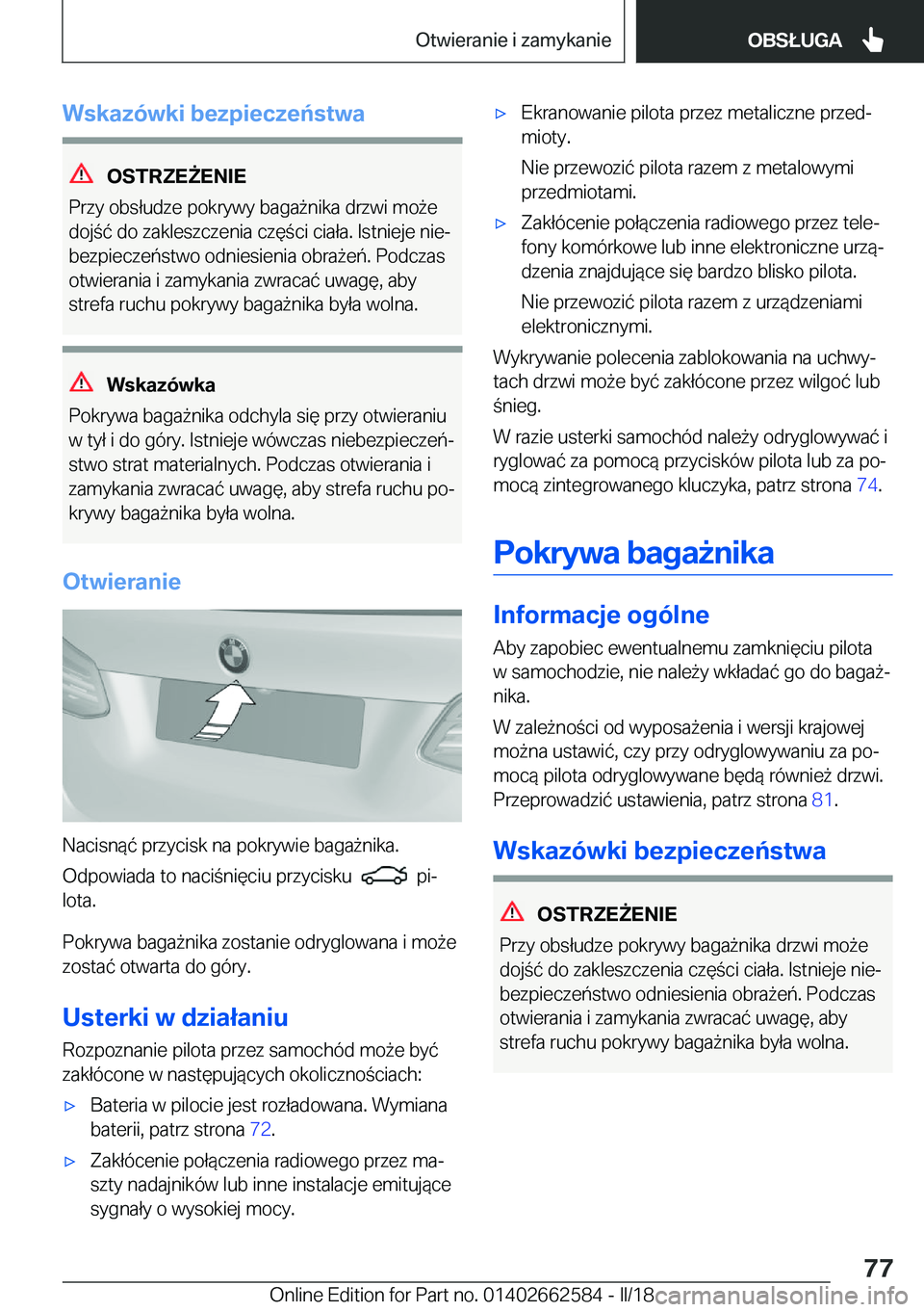 BMW M2 2018  Instrukcja obsługi (in Polish) �W�s�k�a�z�