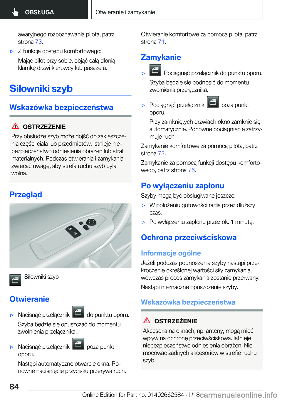 BMW M2 2018  Instrukcja obsługi (in Polish) �a�w�a�r�y�j�n�e�g�o� �r�o�z�p�o�z�n�a�w�a�n�i�a� �p�i�l�o�t�a�,� �p�a�t�r�z
�s�t�r�o�n�a�  �7�3�.'x�Z� �f�u�n�k�c�j�