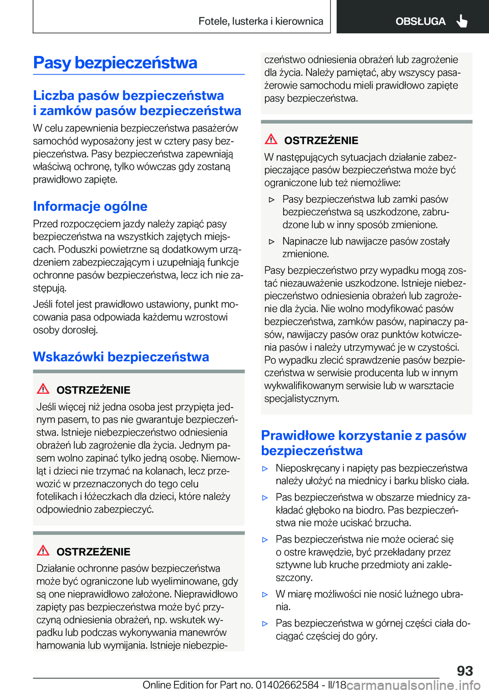 BMW M2 2018  Instrukcja obsługi (in Polish) �P�a�s�y��b�e�z�p�i�e�c�z�e�