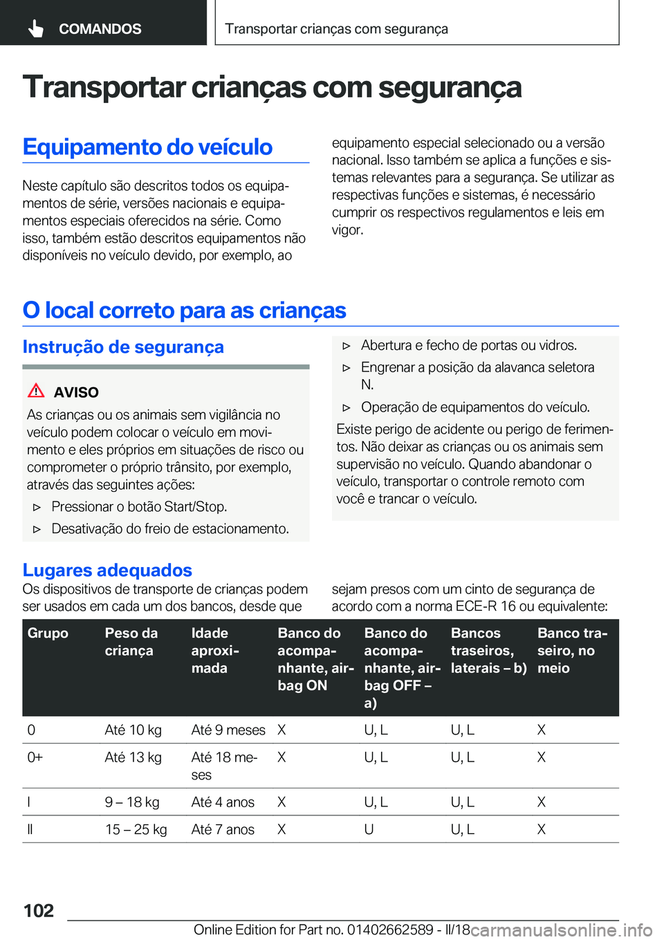 BMW M2 2018  Manual do condutor (in Portuguese) �T�r�a�n�s�p�o�r�t�a�r��c�r�i�a�n�