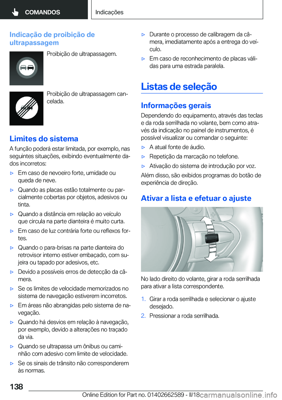 BMW M2 2018  Manual do condutor (in Portuguese) �I�n�d�i�c�a�