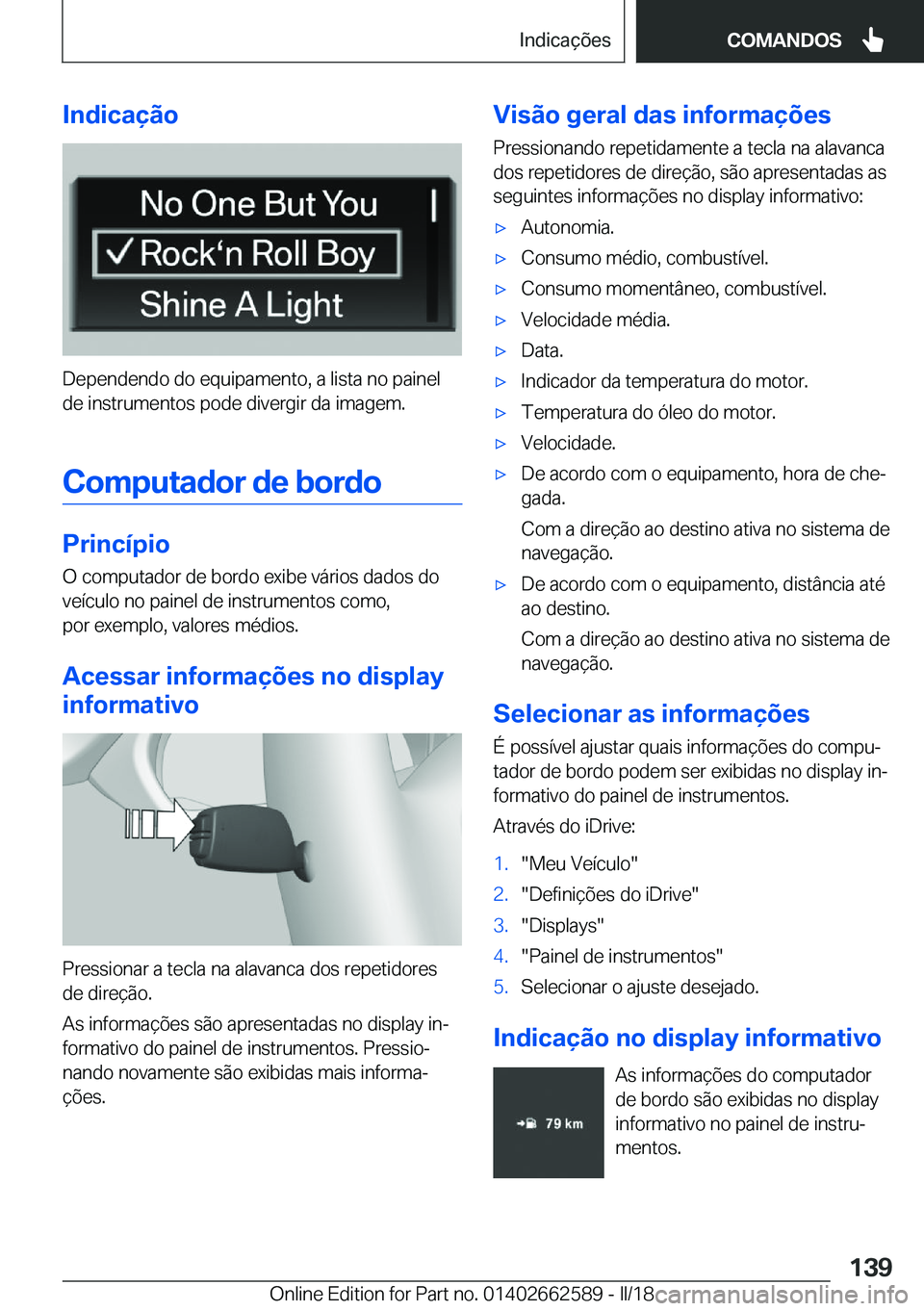 BMW M2 2018  Manual do condutor (in Portuguese) �I�n�d�i�c�a�