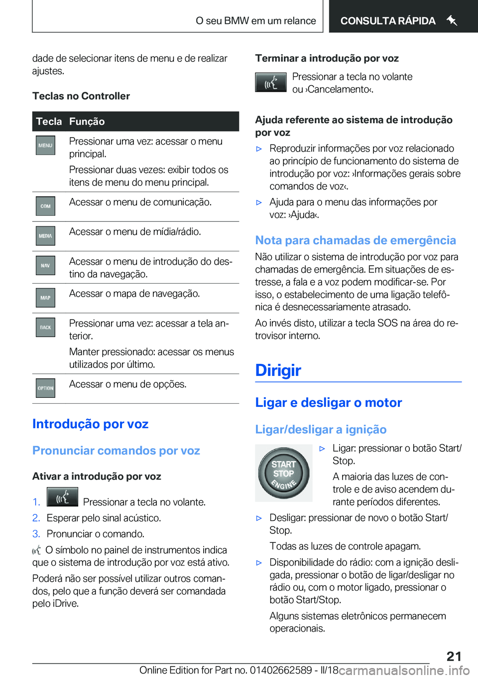 BMW M2 2018  Manual do condutor (in Portuguese) �d�a�d�e� �d�e� �s�e�l�e�c�i�o�n�a�r� �i�t�e�n�s� �d�e� �m�e�n�u� �e� �d�e� �r�e�a�l�i�z�a�r
�a�j�u�s�t�e�s�.
�T�e�c�l�a�s��n�o��C�o�n�t�r�o�l�l�e�r�T�e�c�l�a�F�u�n�