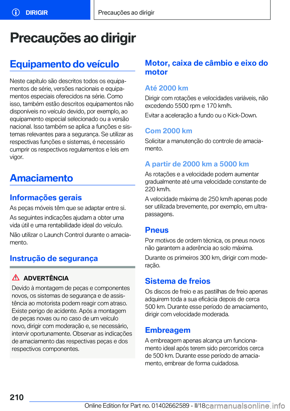 BMW M2 2018  Manual do condutor (in Portuguese) �P�r�e�c�a�u�