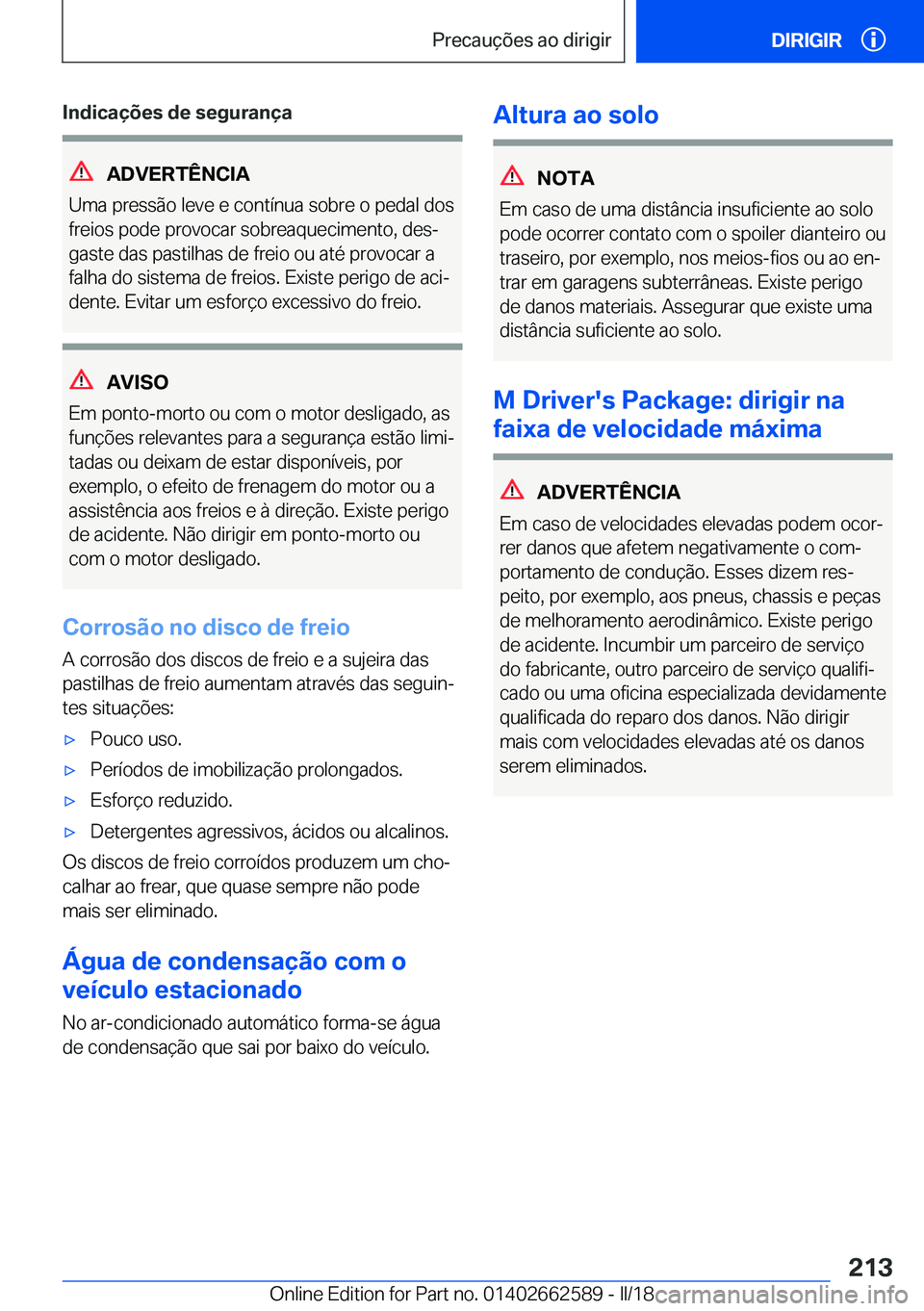 BMW M2 2018  Manual do condutor (in Portuguese) �I�n�d�i�c�a�