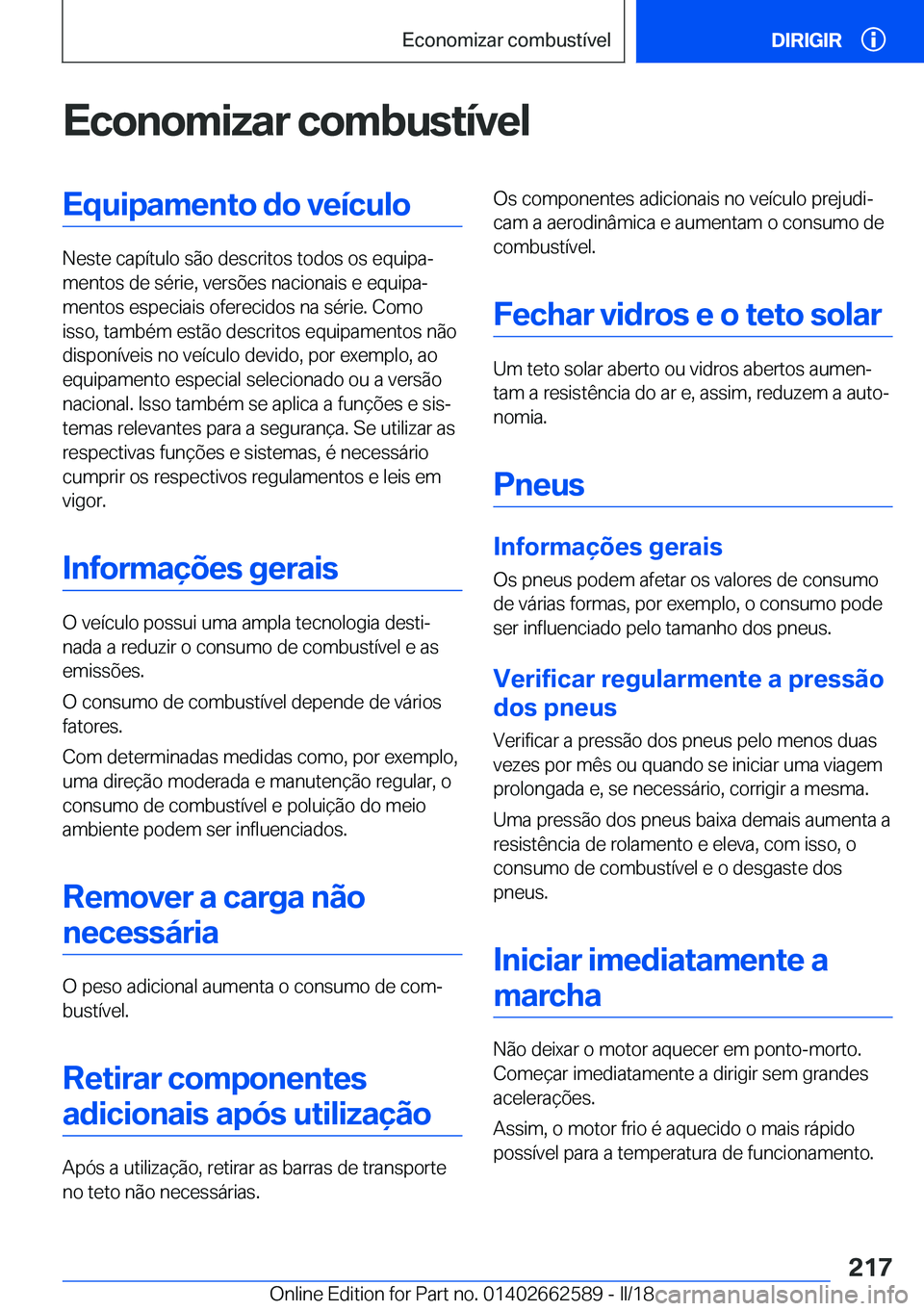 BMW M2 2018  Manual do condutor (in Portuguese) �E�c�o�n�o�m�i�z�a�r��c�o�m�b�u�s�t�