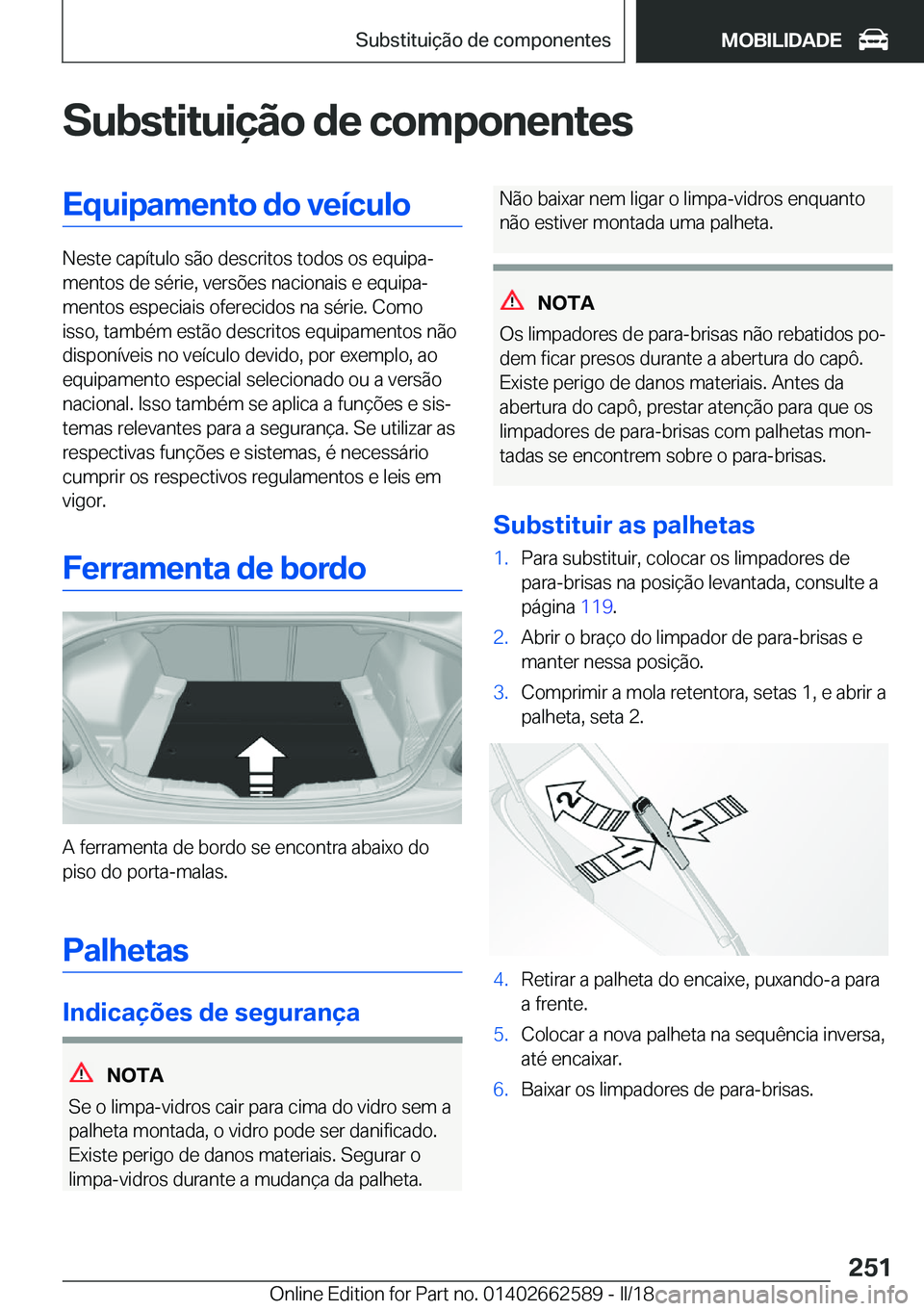 BMW M2 2018  Manual do condutor (in Portuguese) �S�u�b�s�t�i�t�u�i�