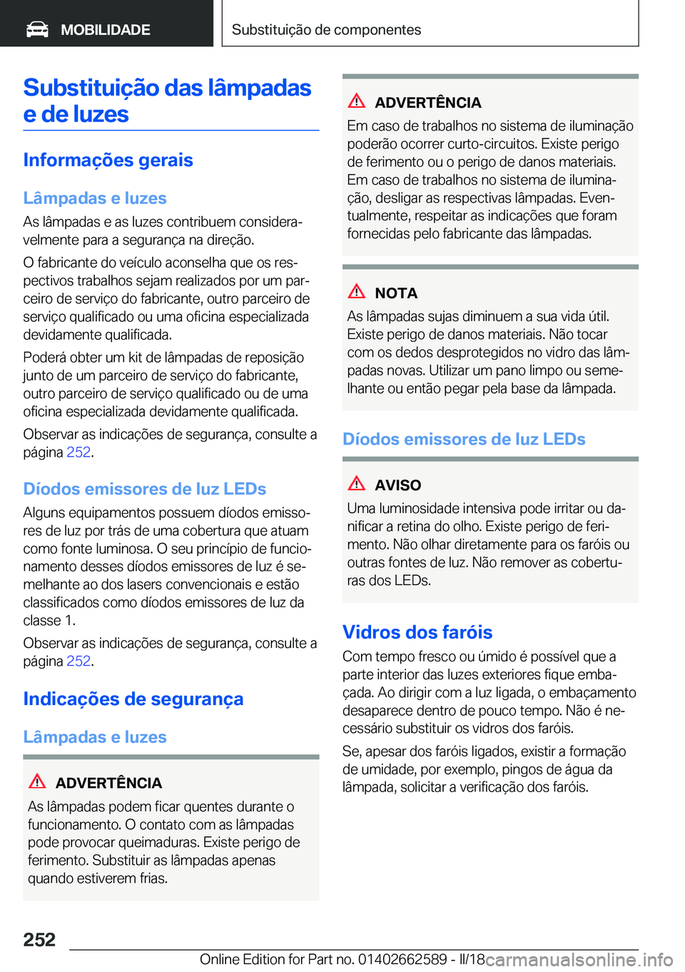 BMW M2 2018  Manual do condutor (in Portuguese) �S�u�b�s�t�i�t�u�i�