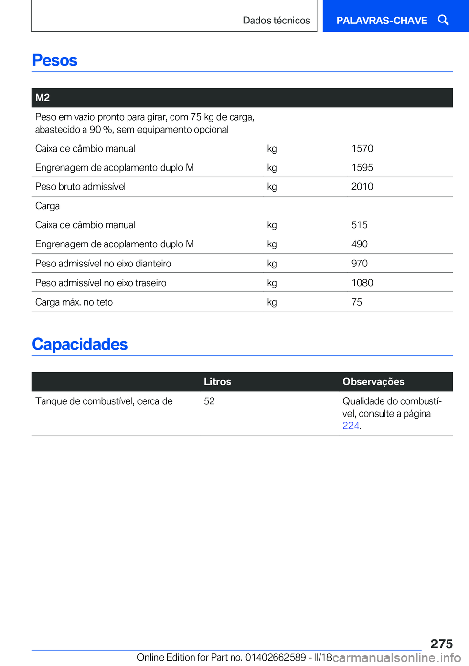 BMW M2 2018  Manual do condutor (in Portuguese) �P�e�s�o�s
� 
�M�2�P�e�s�o� �e�m� �v�a�z�i�o� �p�r�o�n�t�o� �p�a�r�a� �g�i�r�a�r�,� �c�o�m� �7�5� �k�g� �d�e� �c�a�r�g�a�,�a�b�a�s�t�e�c�i�d�o� �a� �9�0� �%�,� �s�e�m� �e�q�u�i�p�a�m�e�n�t�o� �o�p�c�i