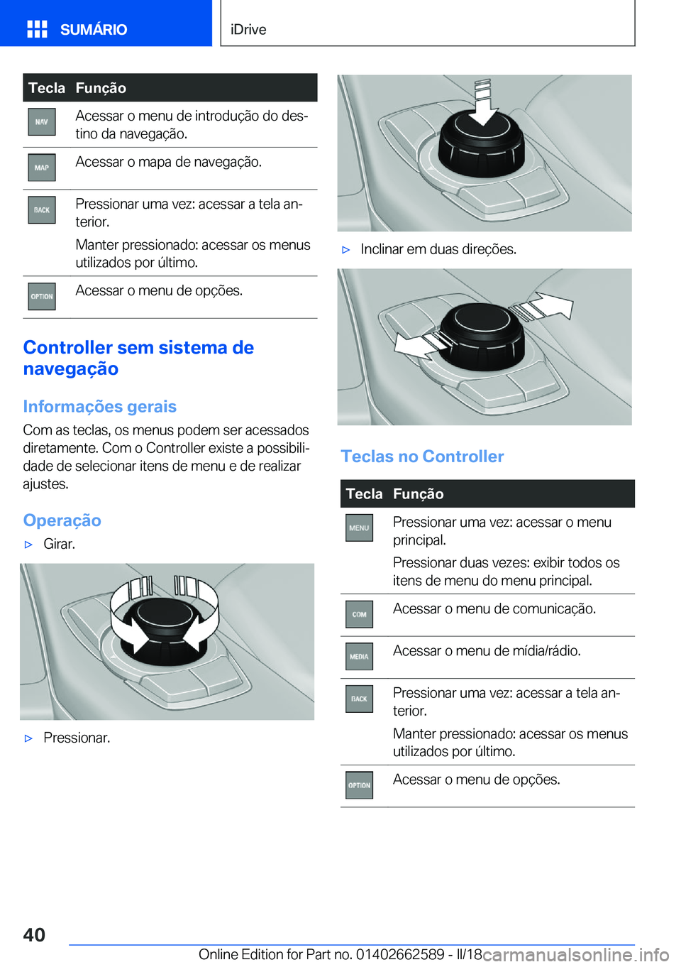 BMW M2 2018  Manual do condutor (in Portuguese) �T�e�c�l�a�F�u�n�