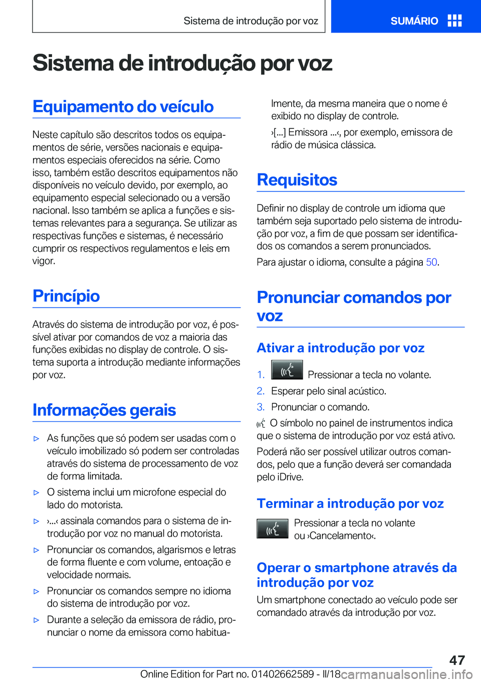 BMW M2 2018  Manual do condutor (in Portuguese) �S�i�s�t�e�m�a��d�e��i�n�t�r�o�d�u�