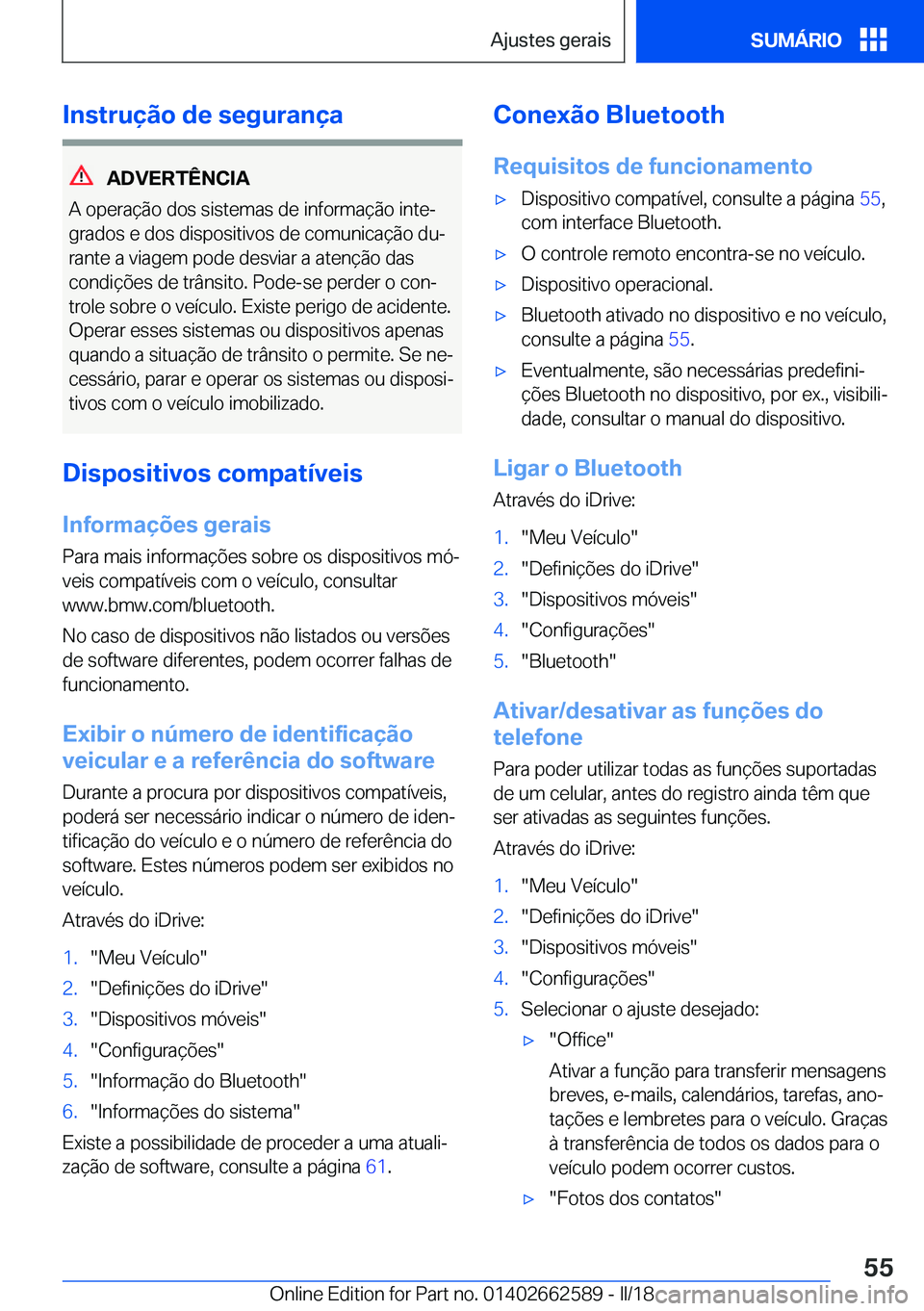 BMW M2 2018  Manual do condutor (in Portuguese) �I�n�s�t�r�u�