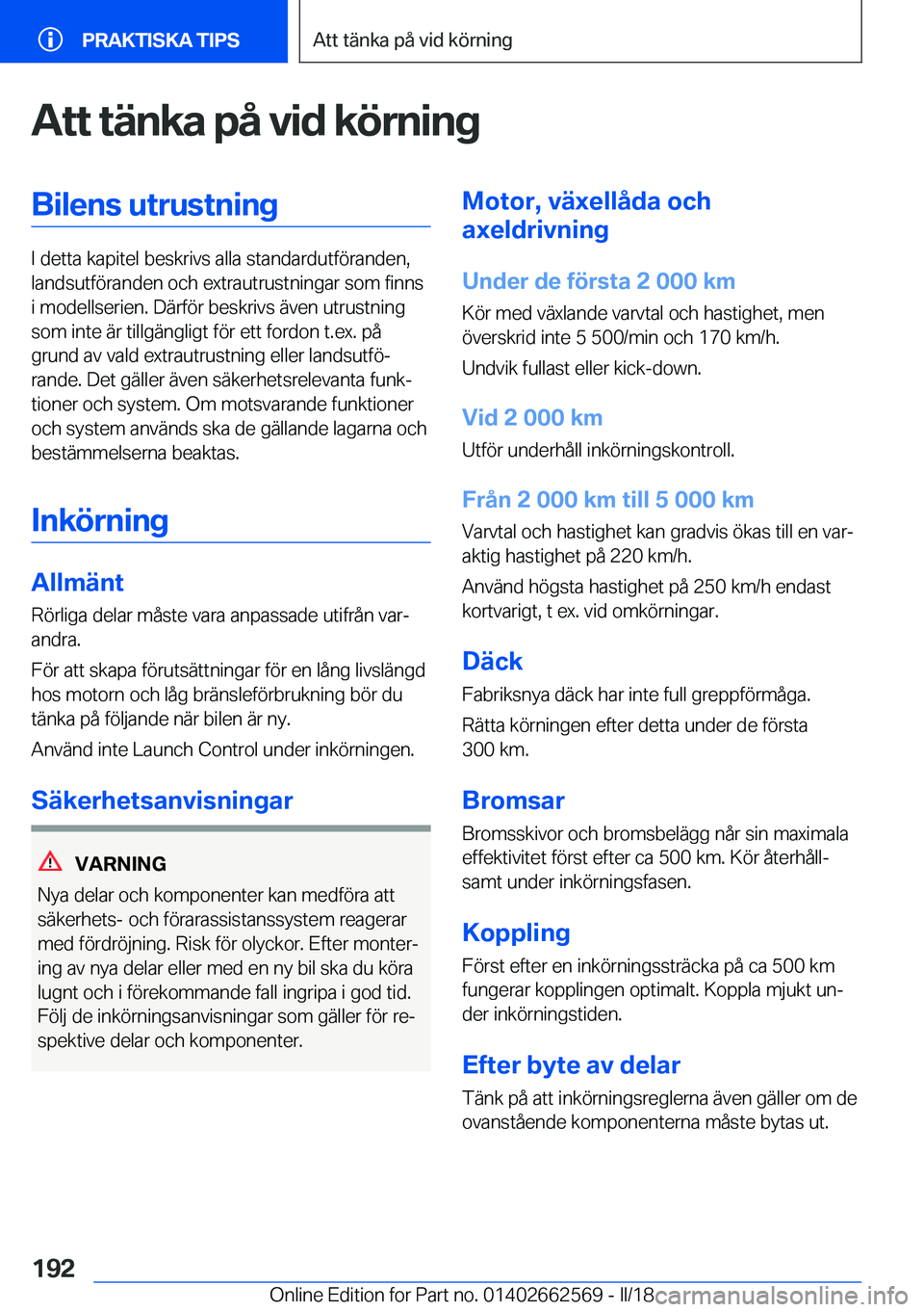 BMW M2 2018  InstruktionsbÖcker (in Swedish) �A�t�t��t�ä�n�k�a��p�å��v�i�d��k�