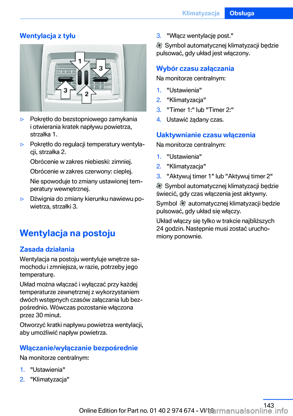 BMW M2 2017  Instrukcja obsługi (in Polish) �W�e�n�t�y�l�a�c�j�a��z��t�y�ł�u'y�P�o�k�r�
