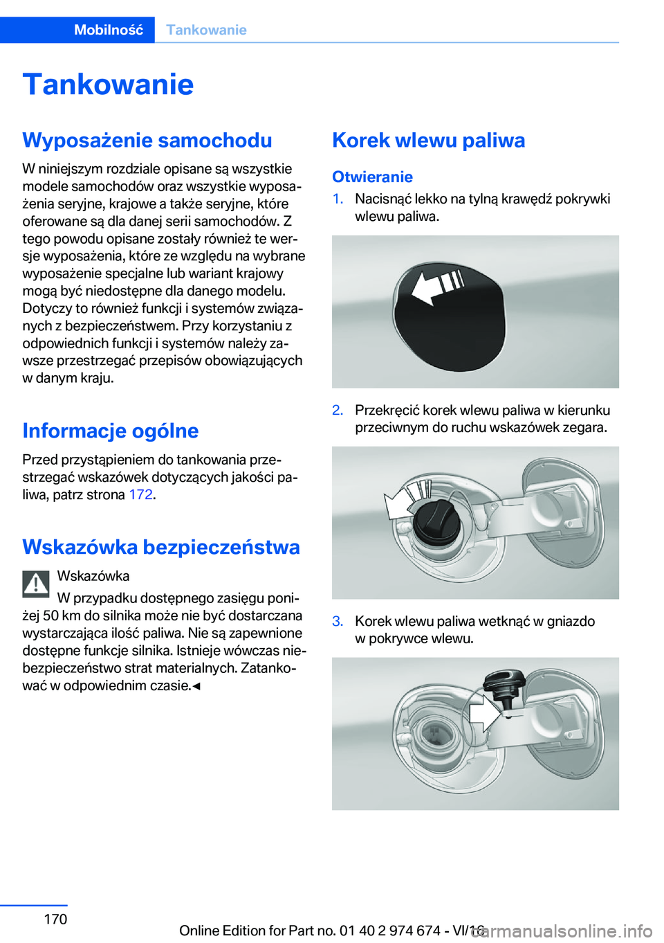 BMW M2 2017  Instrukcja obsługi (in Polish) �T�a�n�k�o�w�a�n�i�e�W�y�p�o�s�a9�e�n�i�e��s�a�m�o�c�h�o�d�u
�W� �n�i�n�i�e�j�s�z�y�m� �r�o�z�d�z�i�a�l�e� �o�p�i�s�a�n�e� �s�
